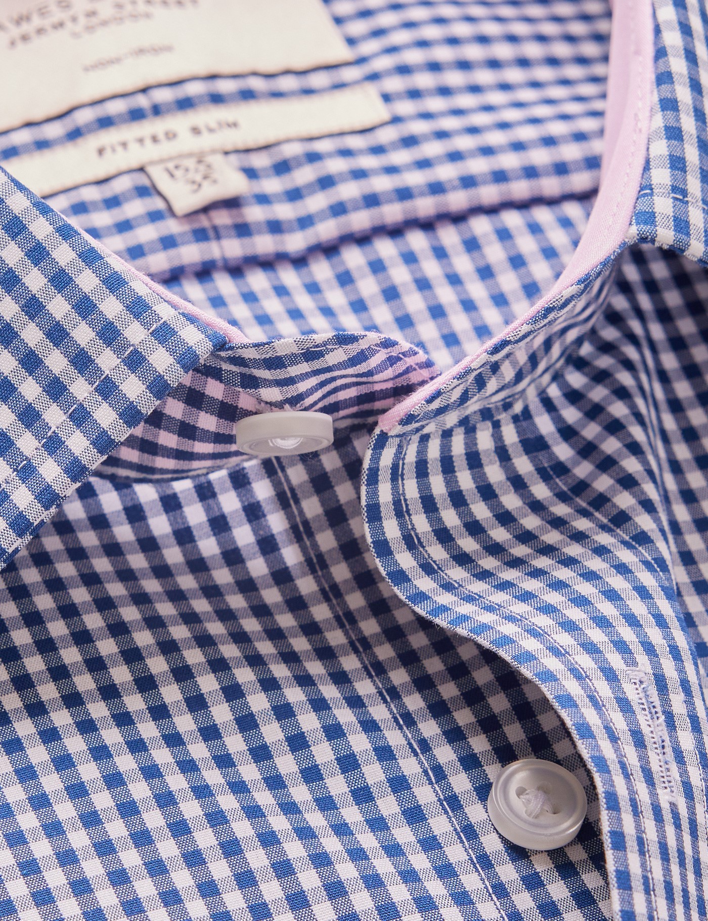 Men's Non-Iron Navy & White Gingham Plaid Fitted Slim Shirt With ...
