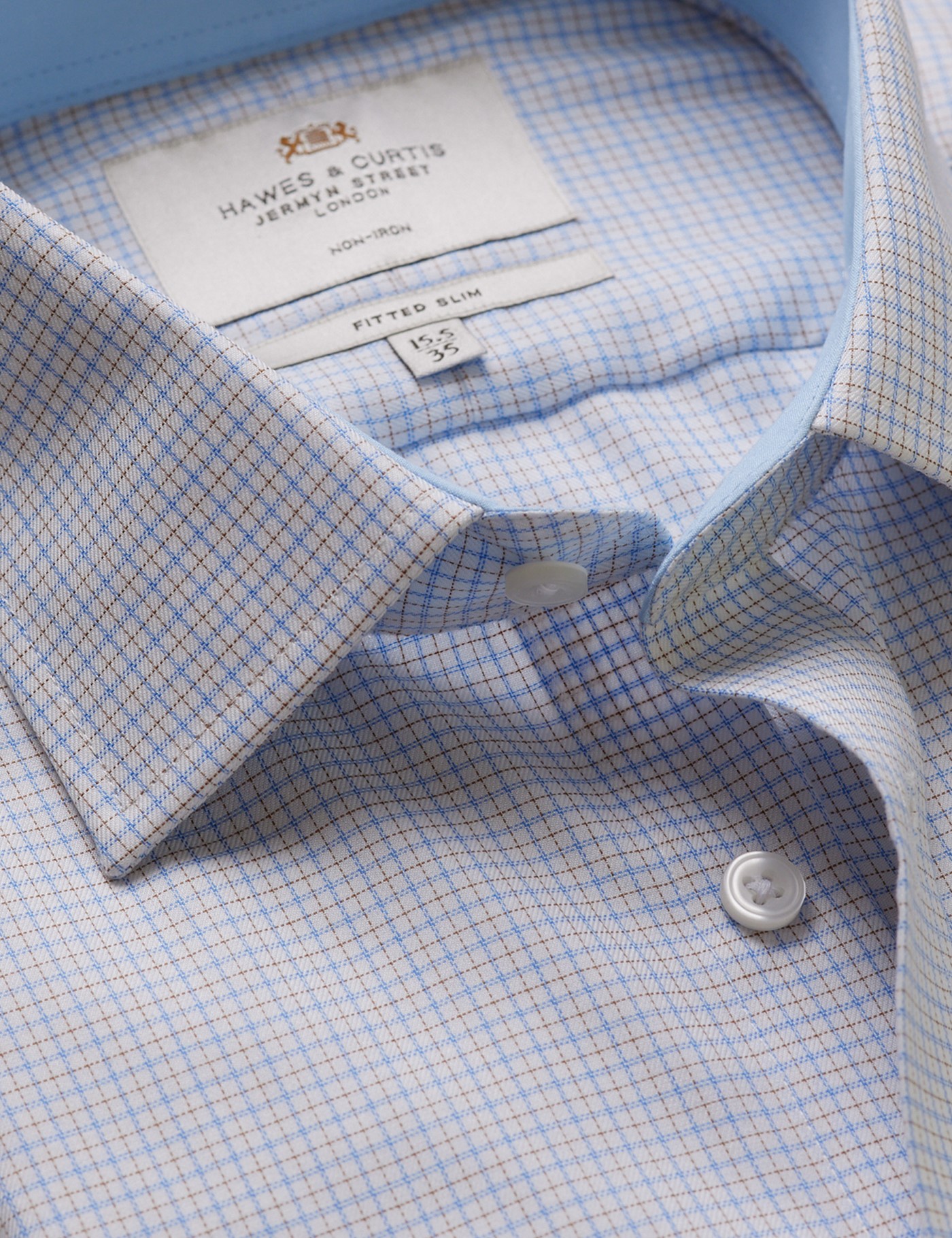 & Fitted Slim & Yellow Check Non Iron Shirt Contrast Detail 15.5" collar 34" sleeve