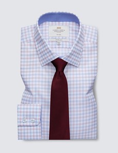 Non Iron Red & Navy Multi Check Fitted Slim Shirt - Contrast Detail 
