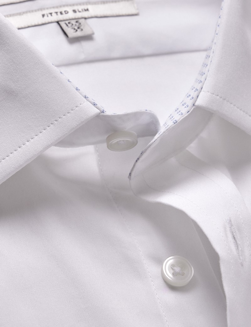 Men's White Poplin Fitted Slim Shirt - Contrast Detail