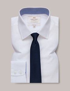 White Poplin Fitted Slim Fit Shirt With Contrast Detail - Single Cuff ...