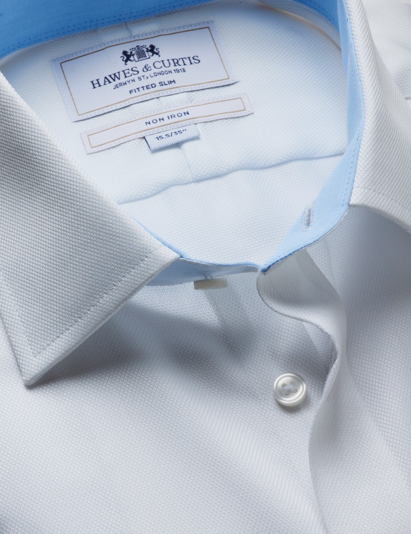Hawes & Curtis Fitted Slim White Pique Non-Iron Shirt | Contrast Detail Size: 16.5" collar, 36" sleeve
