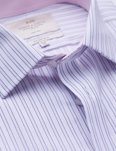 Men's Business Pink & White Stripe Fitted Slim Shirt with Contrast Detail - Single Cuff - Non Iron