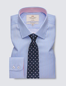 Non Iron Blue & Light Blue Stripe Fitted Slim Shirt - Single Cuffs
