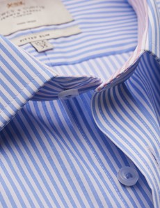Non Iron Blue & Light Blue Stripe Fitted Slim Shirt - Single Cuffs