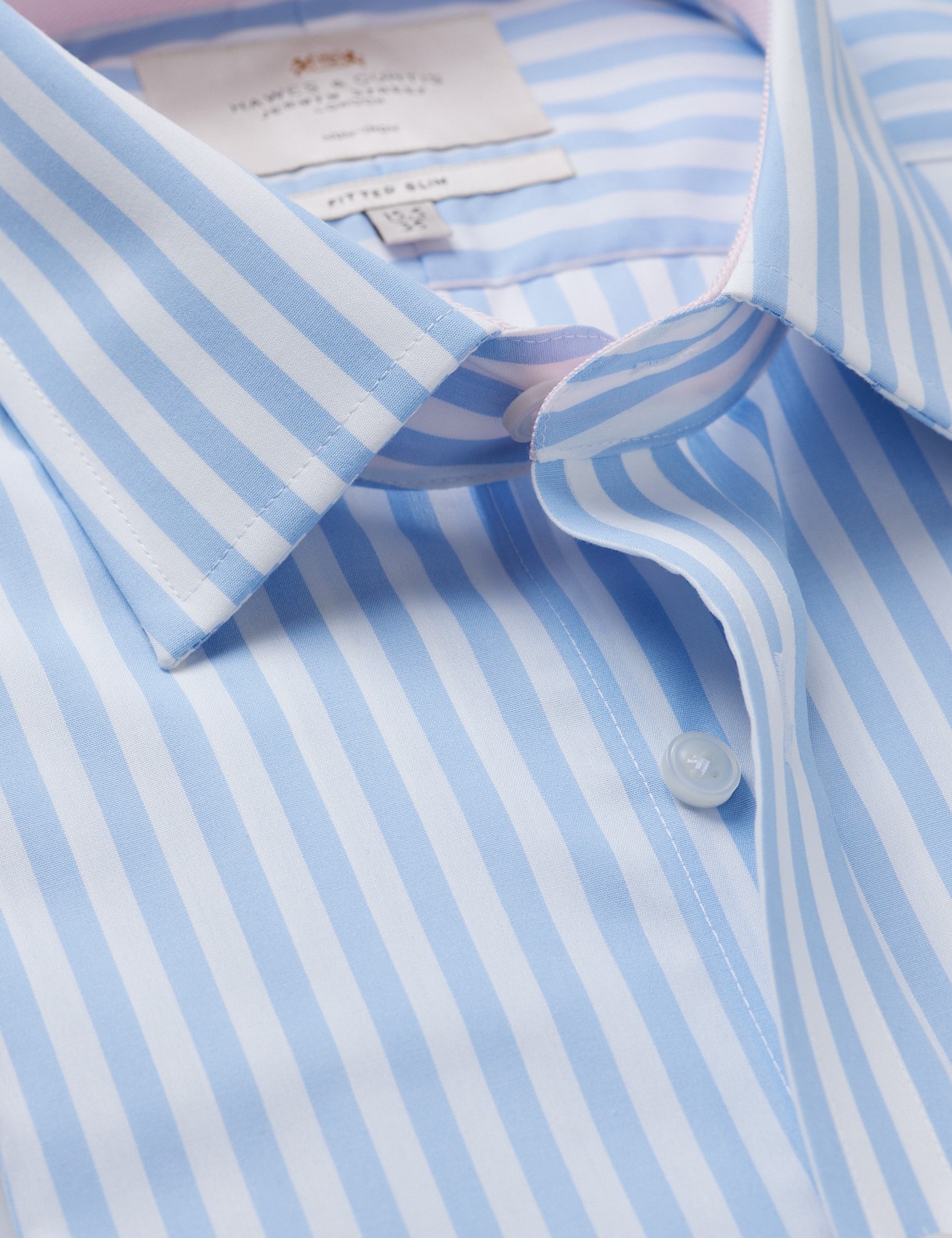 & Fitted Slim Blue & Bold Stripe Non Iron Shirt Contrast Detail 15.5" collar 36" sleeve