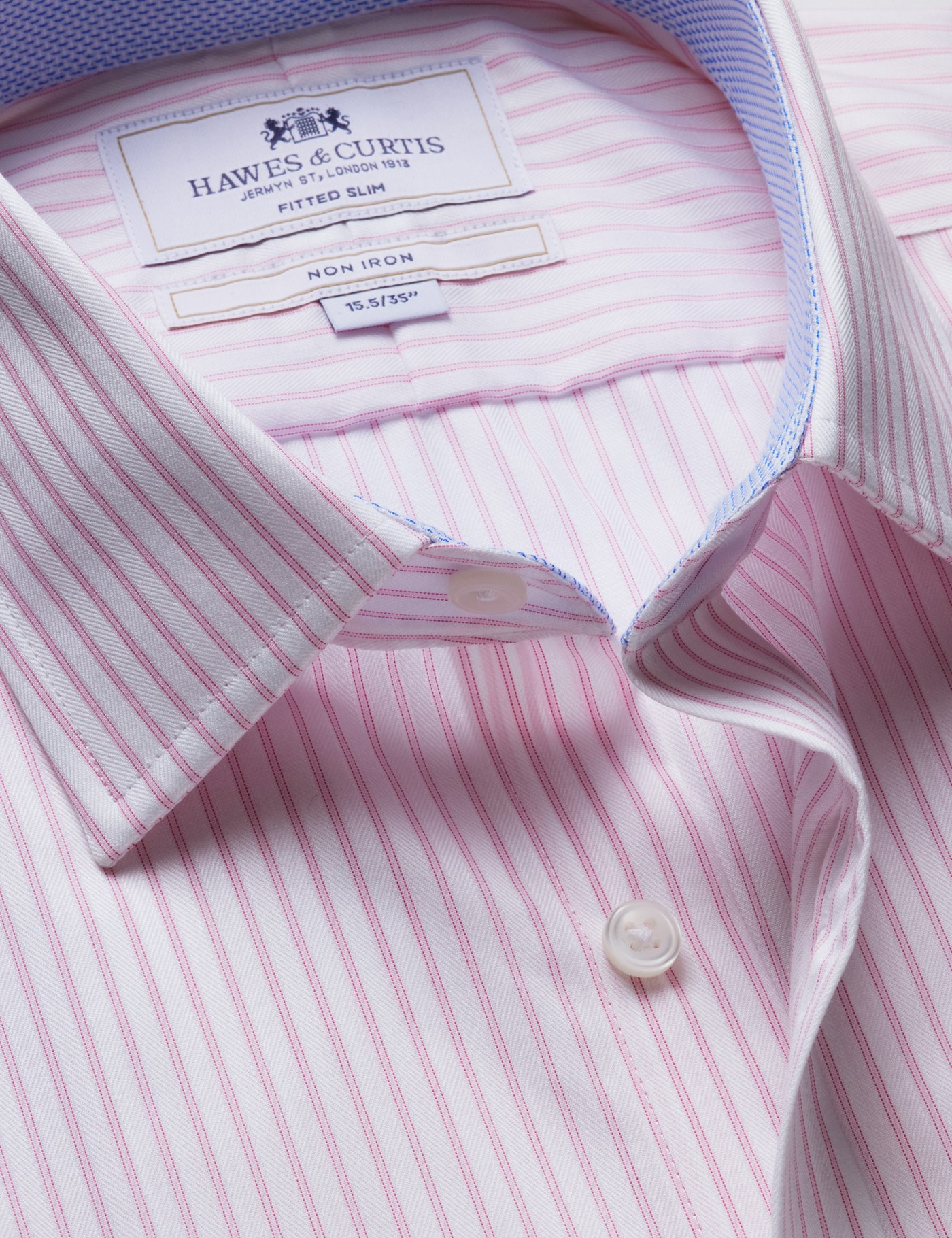 Hawes & Curtis Fitted Slim Pink & White Bi Stripe Non-Iron Shirt Size: 16" collar, 34" sleeve