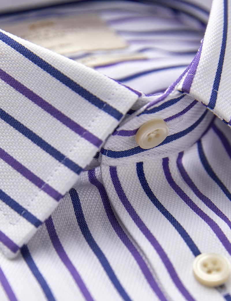 Non Iron Stripe Men's Fitted Slim Shirt with Single Cuff in Purple and ...