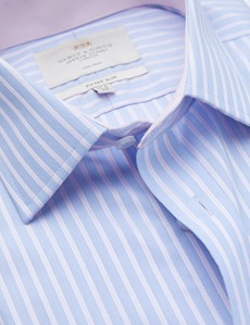 Non Iron Blue & Pink Multi Stripe Fitted Slim Shirt - Contrast Detail 
