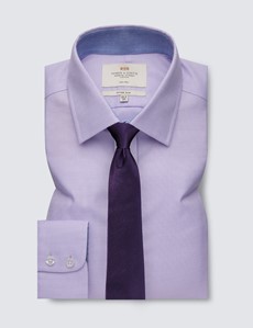 Non Iron Lilac Fabric Interest Fitted Slim Shirt With Contrast Detail - Single Cuffs