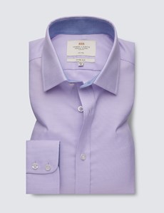 Non Iron Lilac Fabric Interest Fitted Slim Shirt With Contrast Detail - Single Cuffs
