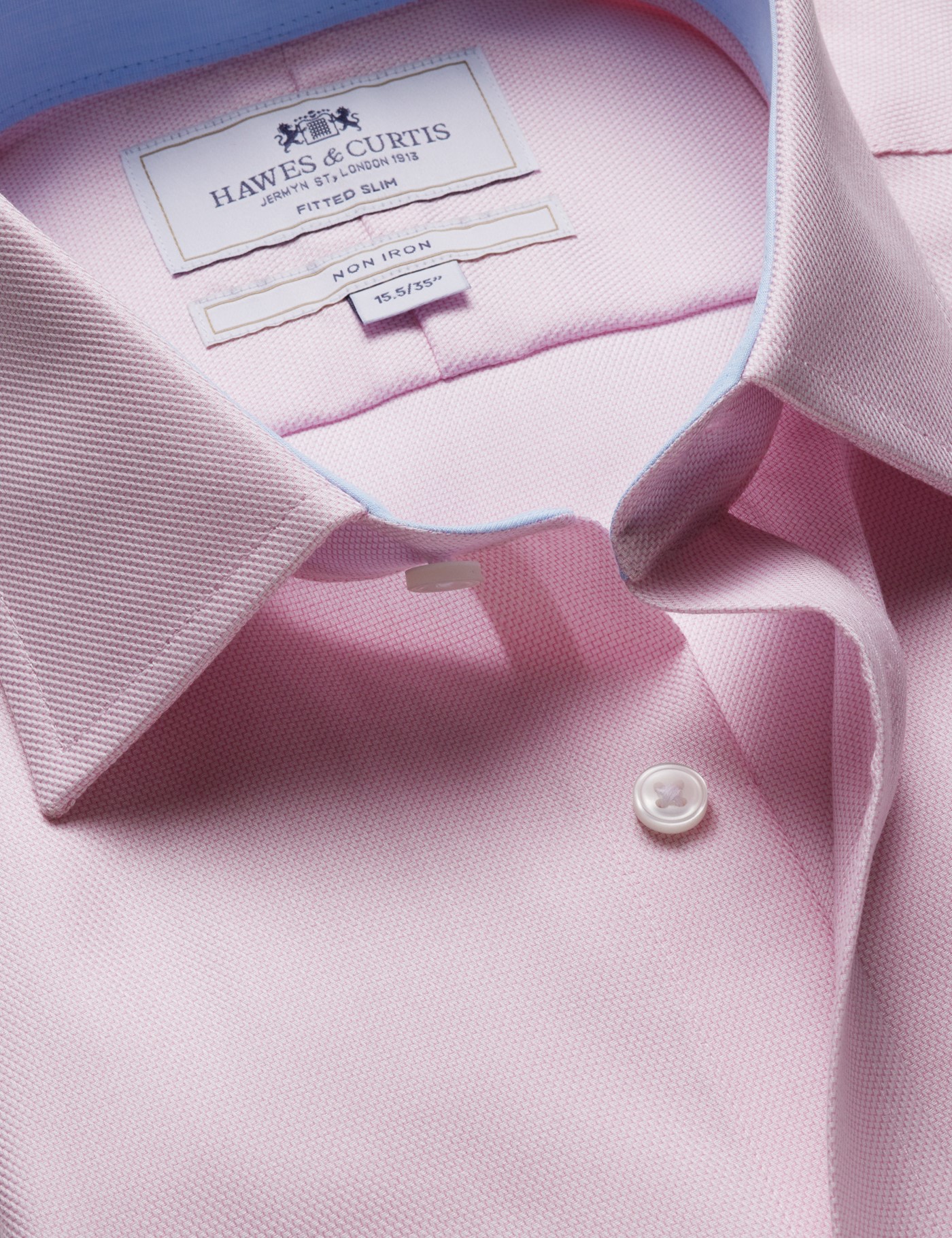Hawes & Curtis Fitted Slim Pink & White Textured Weave Non-Iron Shirt | Contrast Detail Size: 15.5" collar, 35" sleeve
