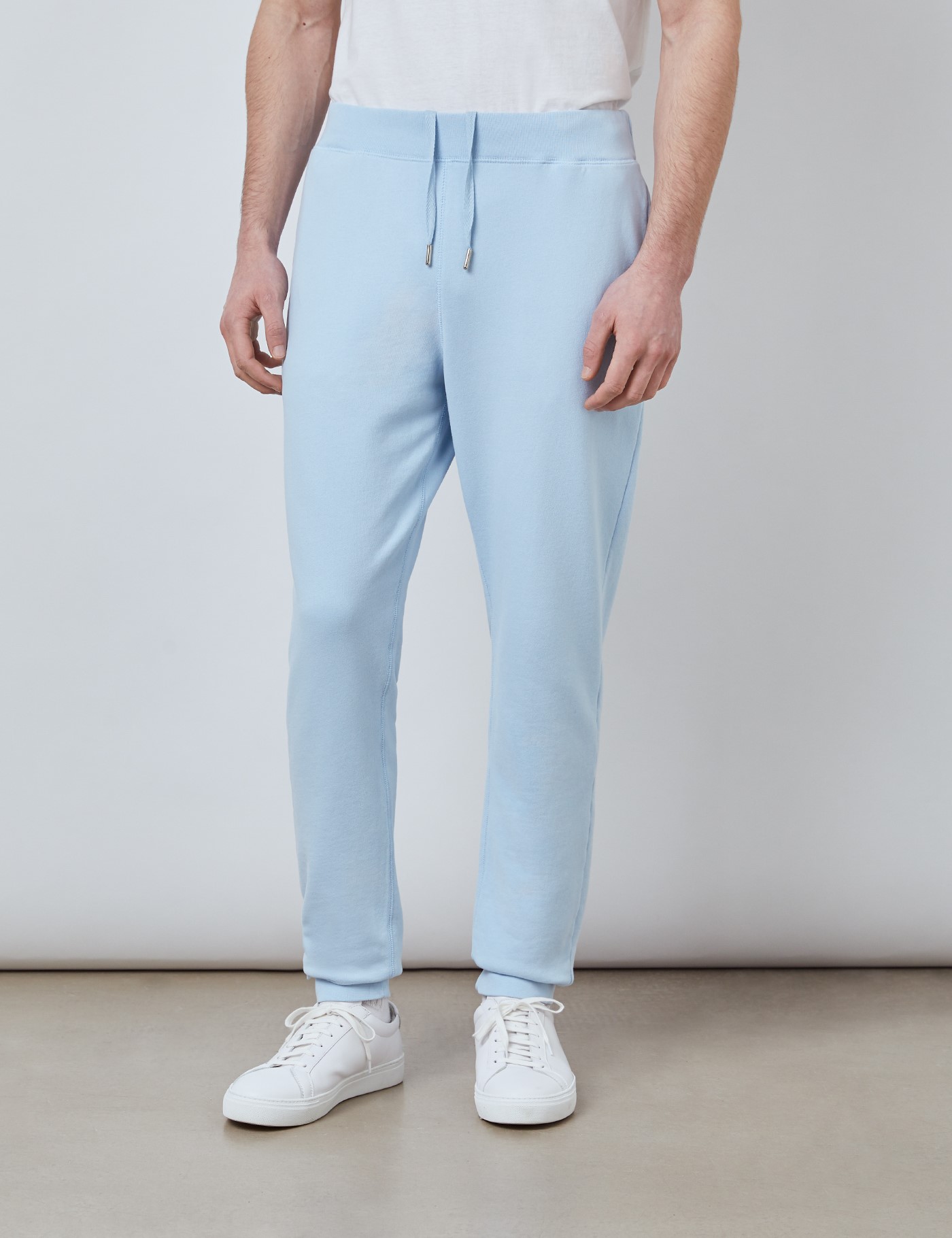 Organic Cotton Garment Dye Sweatpants in Light Blue | Hawes & Curtis | UK