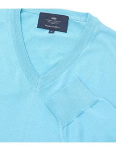 Men's Lt Blue Garment Dye Pima Cotton V Neck Jumper