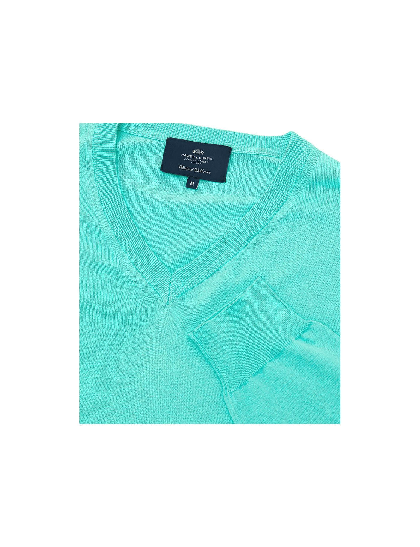 Men's Mint Green Garment Dye Pima Cotton V Neck Jumper Hawes & Curtis