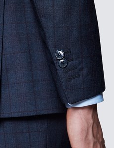 Anzug – 130s Wolle – Tailored Fit – 2-Knopf Einreiher – navy lila Prince of Wales Karo