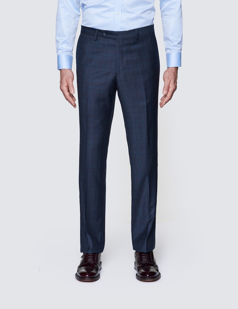 Anzug – 130s Wolle – Tailored Fit – 2-Knopf Einreiher – navy lila Prince of Wales Karo