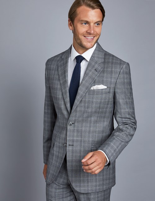 Men's Grey Check Tailored Fit Italian Suit – 1913 Collection | Hawes ...