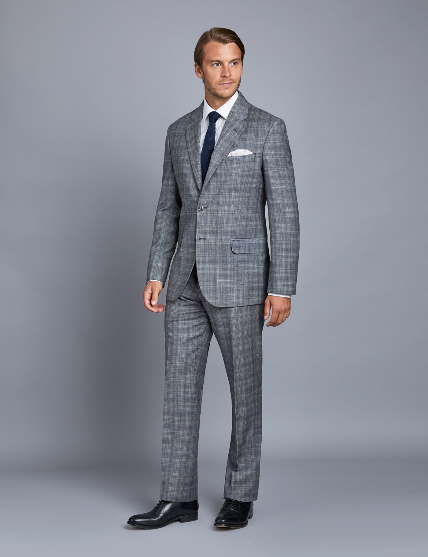 Mens Grey Check Tailored Fit Italian Suit 1913 Collection Hawes