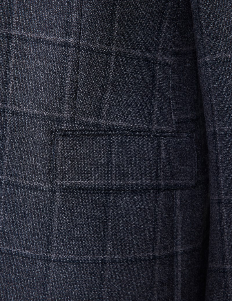 Men’s Dark Grey Windowpane Tailored Fit Check Italian Suit Jacket - 1913 Collection
