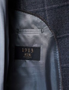 Anzugsakko 1913 Kollektion - Tailored Fit - Windowpane grau - 100S Wolle - 2-Knopf Einreiher 