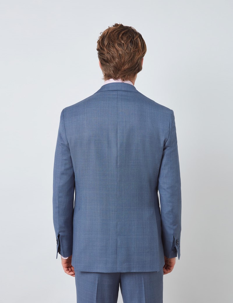 Men's Blue Prince Of Wales Check Tailored Fit Italian Suit Jacket - 1913 Collection