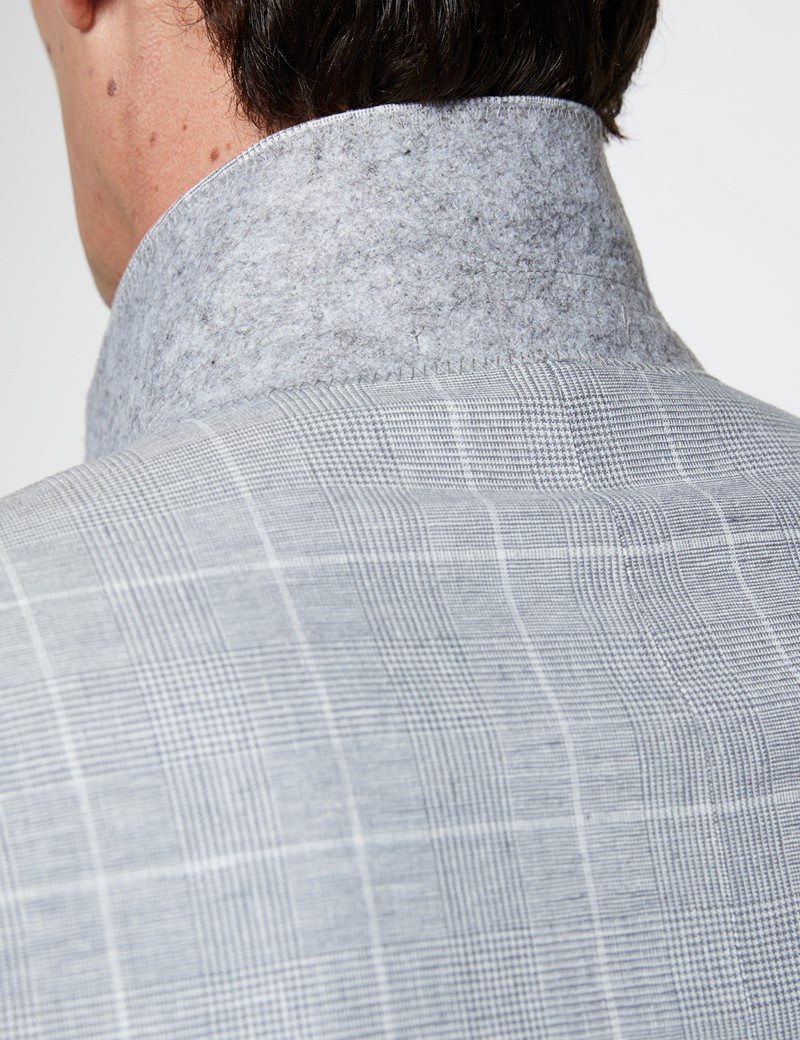 Men’s Grey Check Linen Cotton Slim Fit Suit Jacket