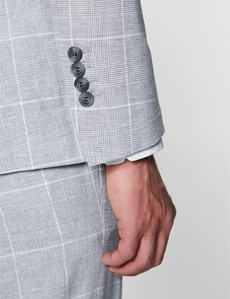 Men’s Grey Check Linen Cotton Slim Fit Suit Jacket