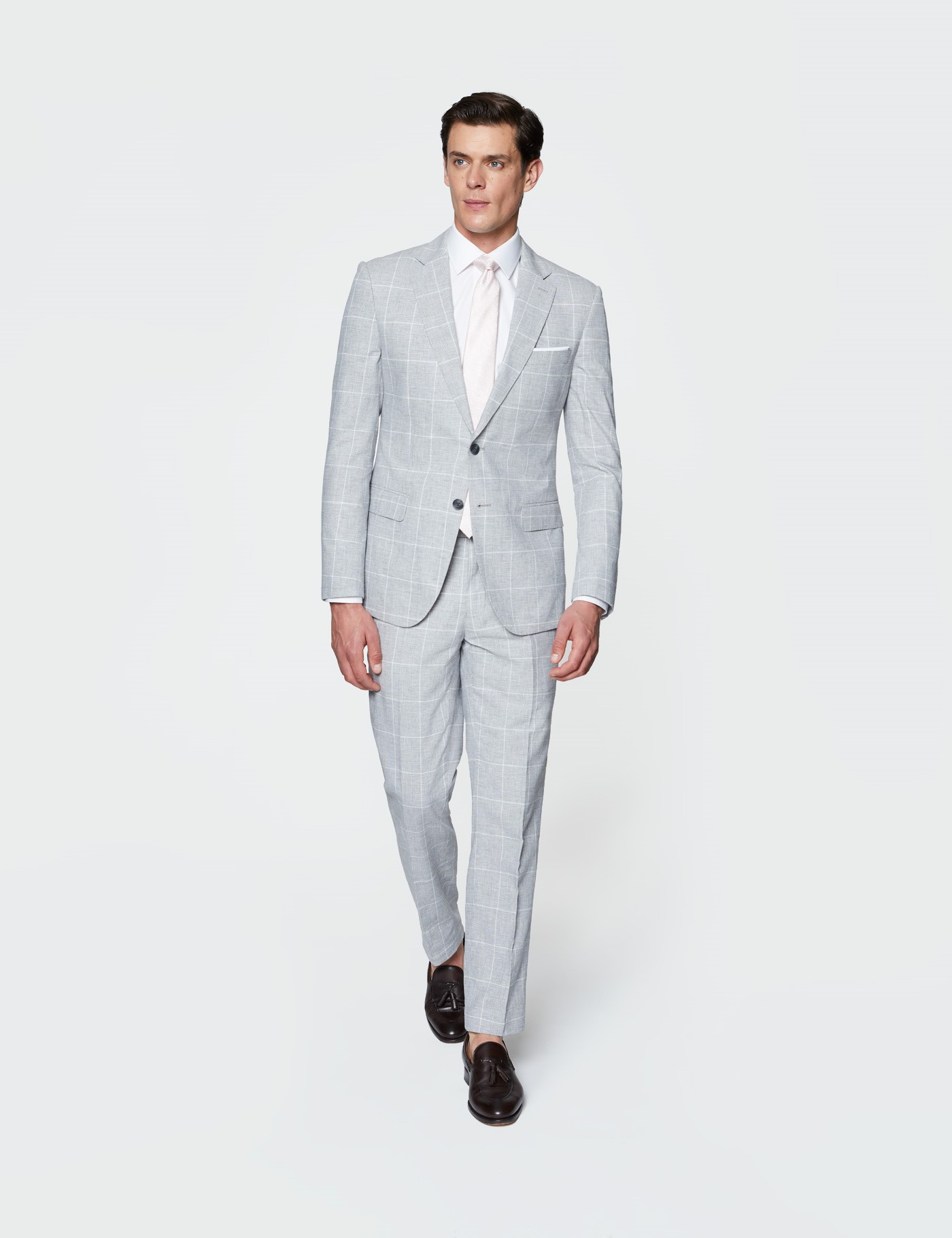 Grey Check Linen Cotton Slim Fit Suit | Hawes & Curtis