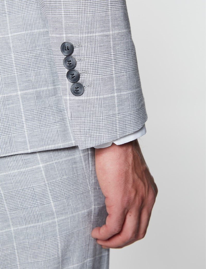 Men’s Grey Check Linen Cotton Slim Fit Suit