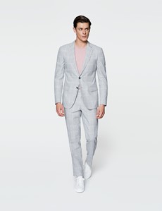 Anzug aus Leinen-Baumwolle Mix – Slim Fit – 2-Knopf Einreiher – Karo Grau