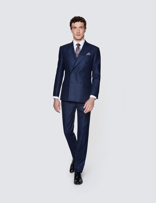 Men's Navy Double Breasted Prince Of Wales Check Tailored Fit Suit - 1913 Collection