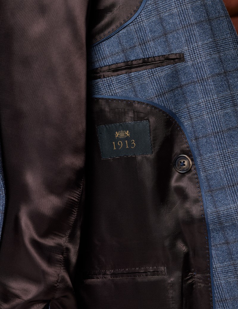 Anzugsakko 1913 Kollektion - Tailored Fit - blau braun Prince of Wales Karo - 130S Wolle - Zweireiher 