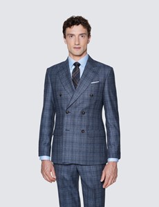 Men's Blue & Brown Prince Of Wales Check Tailored Fit Suit