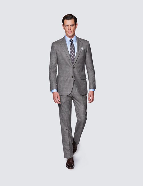 Anzug –  Flanell 150s Wolle – Tailored Fit – 2-Knopf Einreiher – braun Prince of Wales Karo