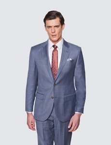 Men's Blue & Brown Shaded Check Tailored Fit Suit Jacket - 1913 Collection