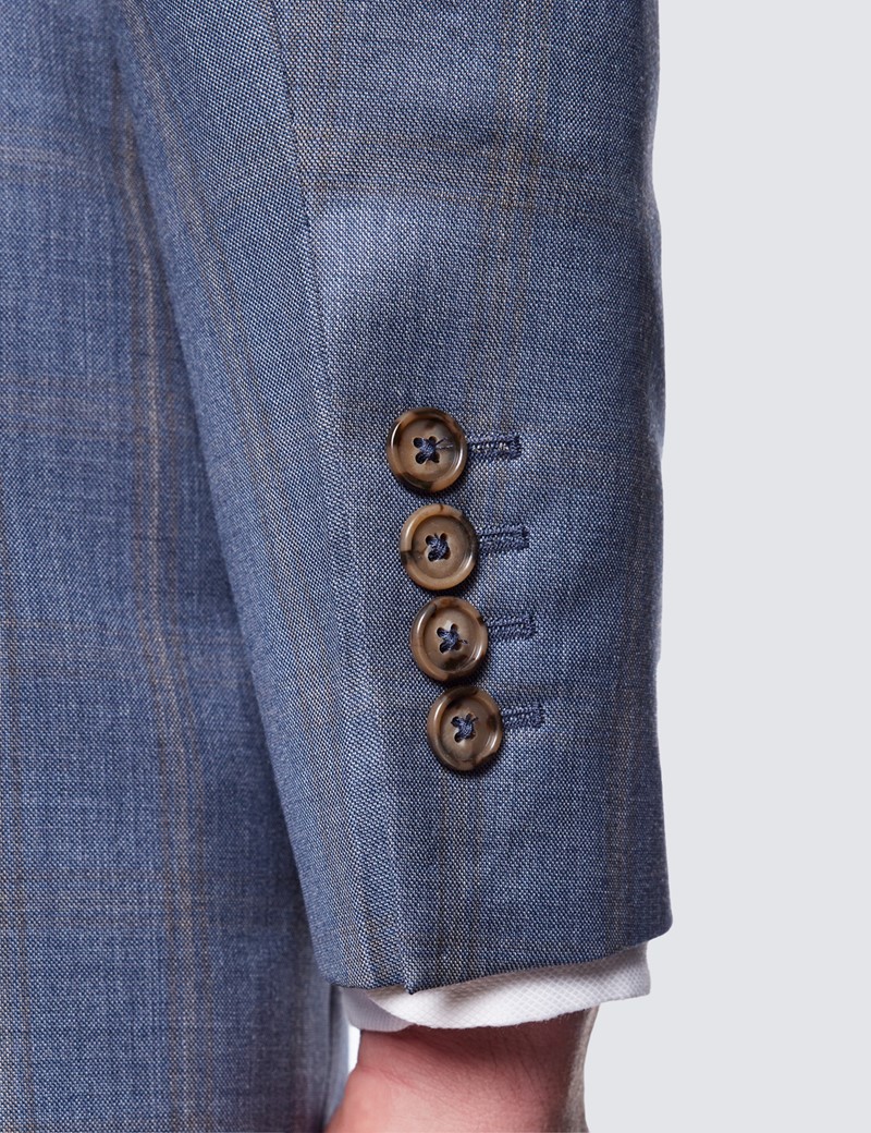 Men's Blue & Brown Shaded Check Tailored Fit Suit - 1913 Collection