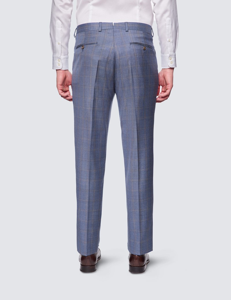 Men's Blue & Brown Shaded Check Tailored Fit Suit - 1913 Collection