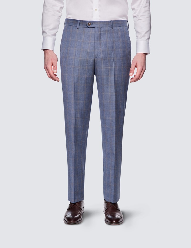 Men's Blue & Brown Shaded Check Tailored Fit Suit - 1913 Collection