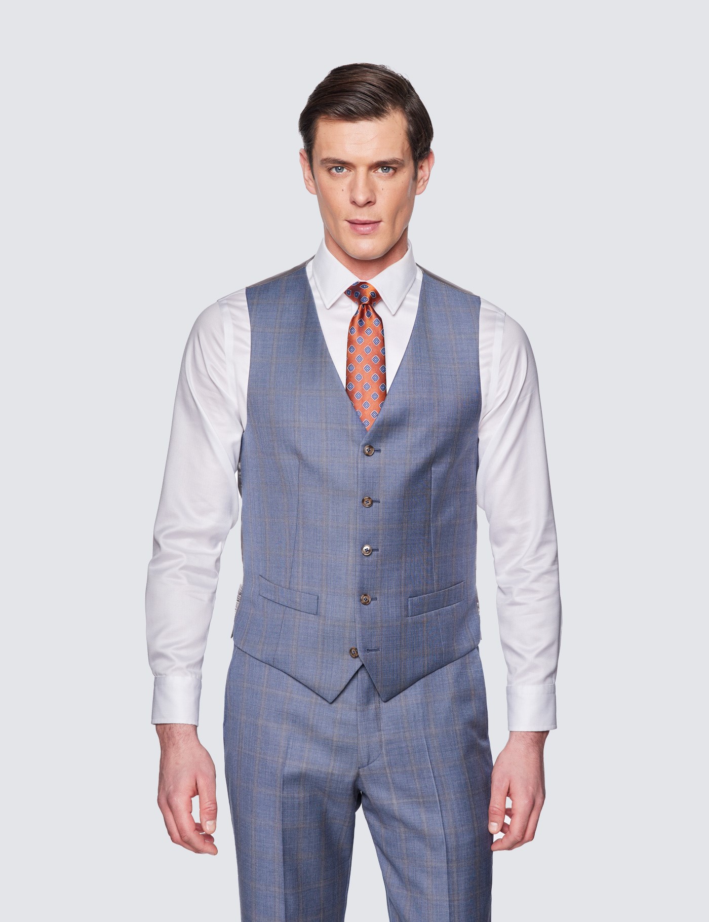 Men's Blue & Brown Shaded Check Tailored Fit 3 Piece Suit - 1913 ...