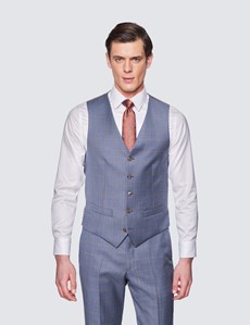 Men's Blue & Brown Shaded Check Tailored Fit 3 Piece Suit - 1913 Collection