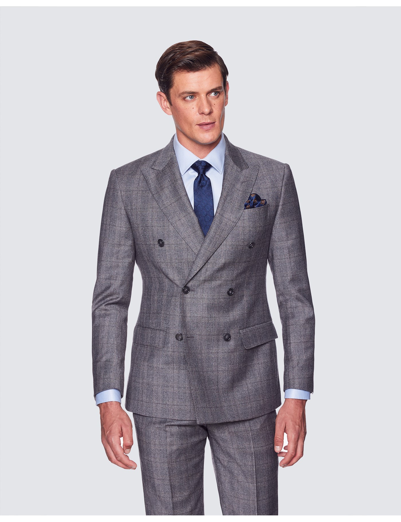 Men’s Grey & Brown Prince Of Wales Check Tailored Fit Italian Flannel ...