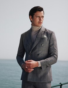 Zweireiher Anzug – 1913 Kollektion – 120s Wolle – Tailored Fit – grau braun Prince of Wales Karo