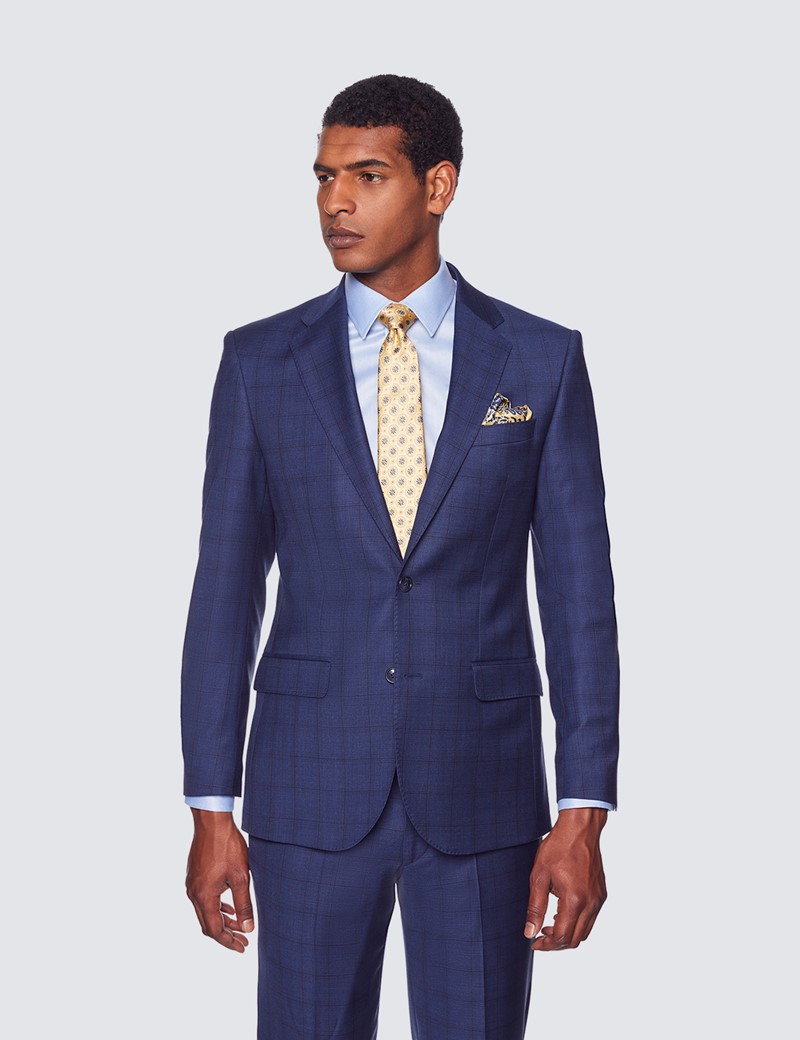 Men's Navy Windowpane Check Tailored Fit 3 Piece Suit - 1913 Collection ...
