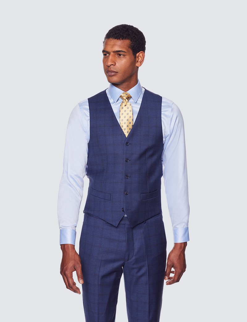 Men's Navy Windowpane Check Tailored Fit 3 Piece Suit - 1913 Collection ...