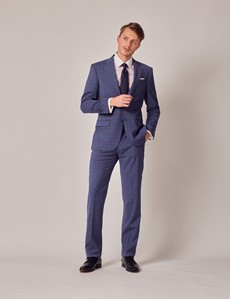 Men's Blue & Pink Contrast Prince Of Wales Check Tailored Fit 3 Piece ...