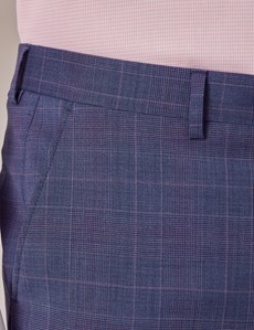 Men's Blue & Pink Contrast Prince Of Wales Check Tailored Fit 3 Piece ...