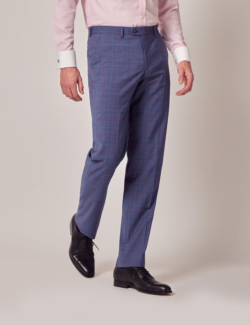 Men's Blue & Pink Contrast Prince Of Wales Plaid Tailored Fit 3