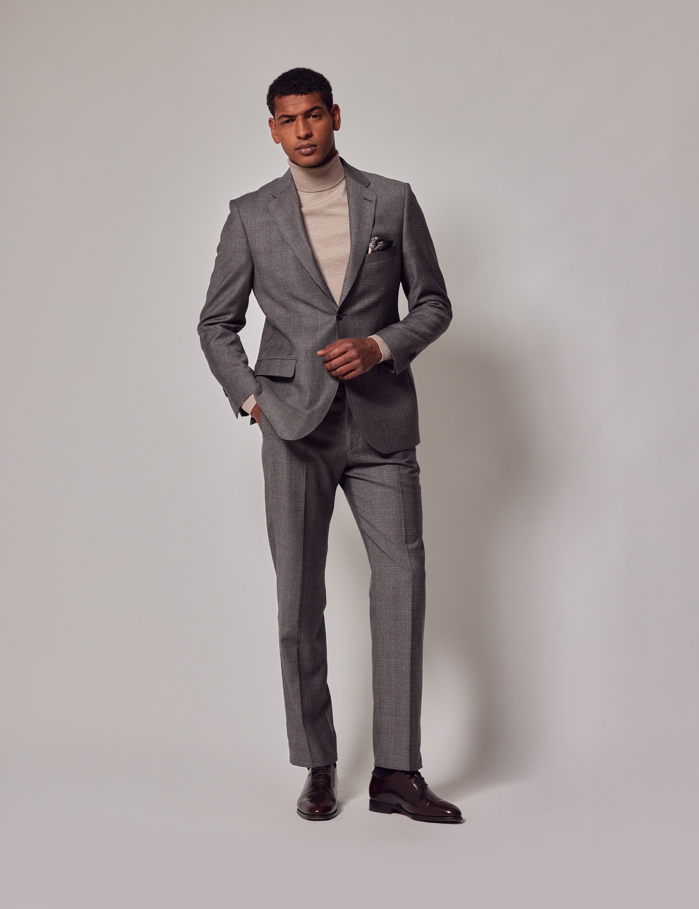 Men's Grey Prince Of Wales Check Tailored Fit Flannel Suit - 1913 ...