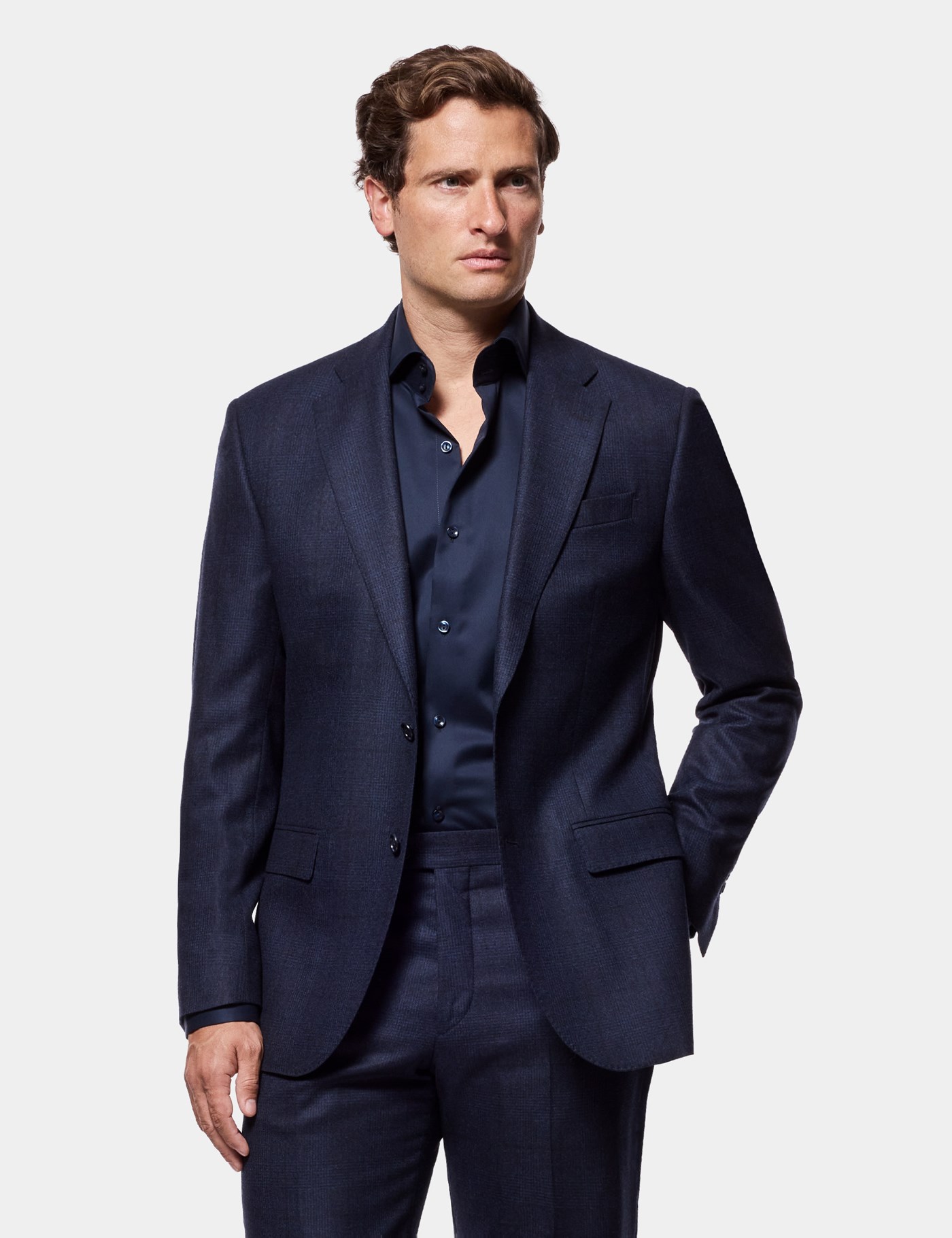 Hawes & Curtis Tailored Fit Dark Blue Check 1913 Suit Jacket Size: 36 (EU 46)